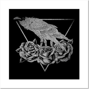 Flower Gothic - Black Rose and Crow Bird Creepy - Roses and Raven Posters and Art